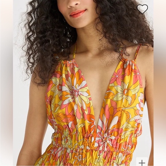 J. Crew Collection V-neck Floral Yellow Orange Print Maxi Dress Size XS - Picture 2 of 13